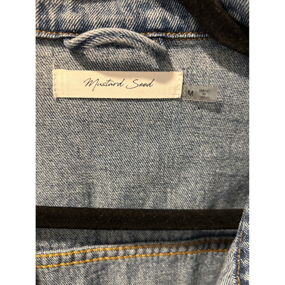 Mustard Seed Womens Cropped Distressed Denim Jacket Light Wash Blue Size M - Picture 3 of 4